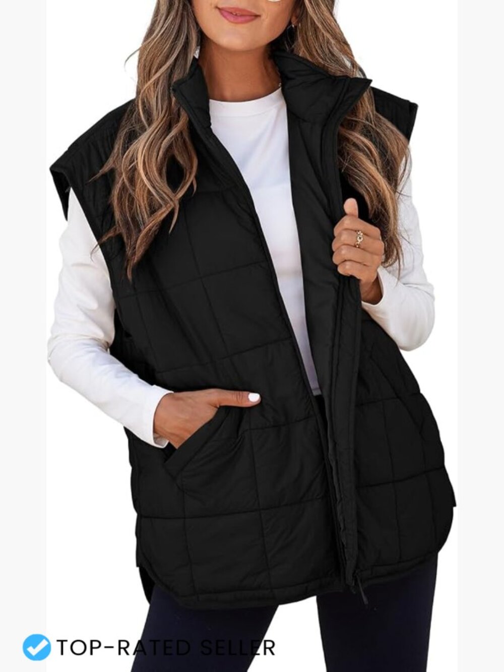 Quilted Puffer Vest Cap Sleeve Zip Up Lightweight Warm Winter Outerwear